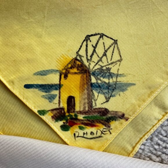 Vintage 60s Silk Hand-Painted Handkerchiefs from Greece Greek Figures Tableau - Picture 6 of 6